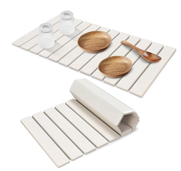 Large Stone Dish Drying Mats for Kitchen Counter, 24"(L)×16"(W), Drying Collapsible Dish Drying Mat, Eco-Friendly Absorbent Diatomaceous Earth Mats for Dishes Bottles Cups - Dark Grey