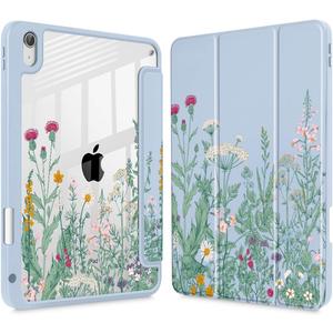 May Chen Case for iPad Air 13 Inch M4 2026, M3 2025, M2 2024, [Built-in Pencil Holder] Shockproof Cover with Clear Transparent Back Shell, Auto Sleep/Wake Cover, Herbs Flowers