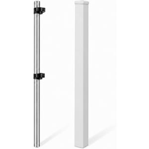 Wesiti 4ft Tall One Unit Vinyl Fence Post No Dig Fence Repair Kit with Cap Leveling Donuts Steel Pipe Anchor Kit Permanent Finishing Support for Yard Garden Boundary Installation in Heavy Wind