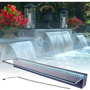 APP Control Acrylic Waterfall Spillway Pond Fountain with Multi-Color LED Lights - Sheer Descent Pool Fountain for Garden, Koi Pond, and Swimming Pool Decor (36 Inch)