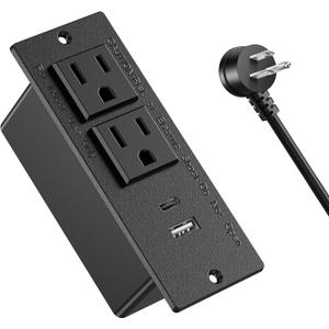 Conference Recessed Power Strip,20W USB C Fast Charging,Furniture Recessed Outlet,2 Outlets,2 USB Ports Table Power Strip,Flush Mount Power Strip for Side Table,6ft Cord,Flat Plug