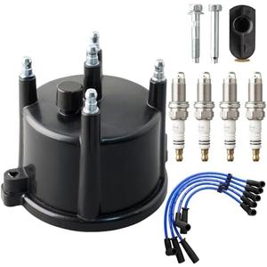 MOAUTO Ignition Distributor Cap & Rotor and Iridium Spark Plugs with Wire Set Tune Up Kit 671-4070 FD174T Compatible with Jeep Wrangler 1991-1995 Cherokee Comanche Dodge Dakota 1996-1998 2.5L L4