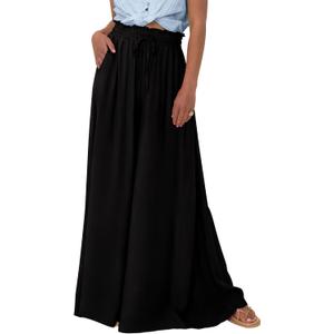 BTFBM Women Casual High Waist Wide Leg Pants Summer Floral Solid Long Palazzo Pants Lounge Beach Trousers with Pocket (Large)