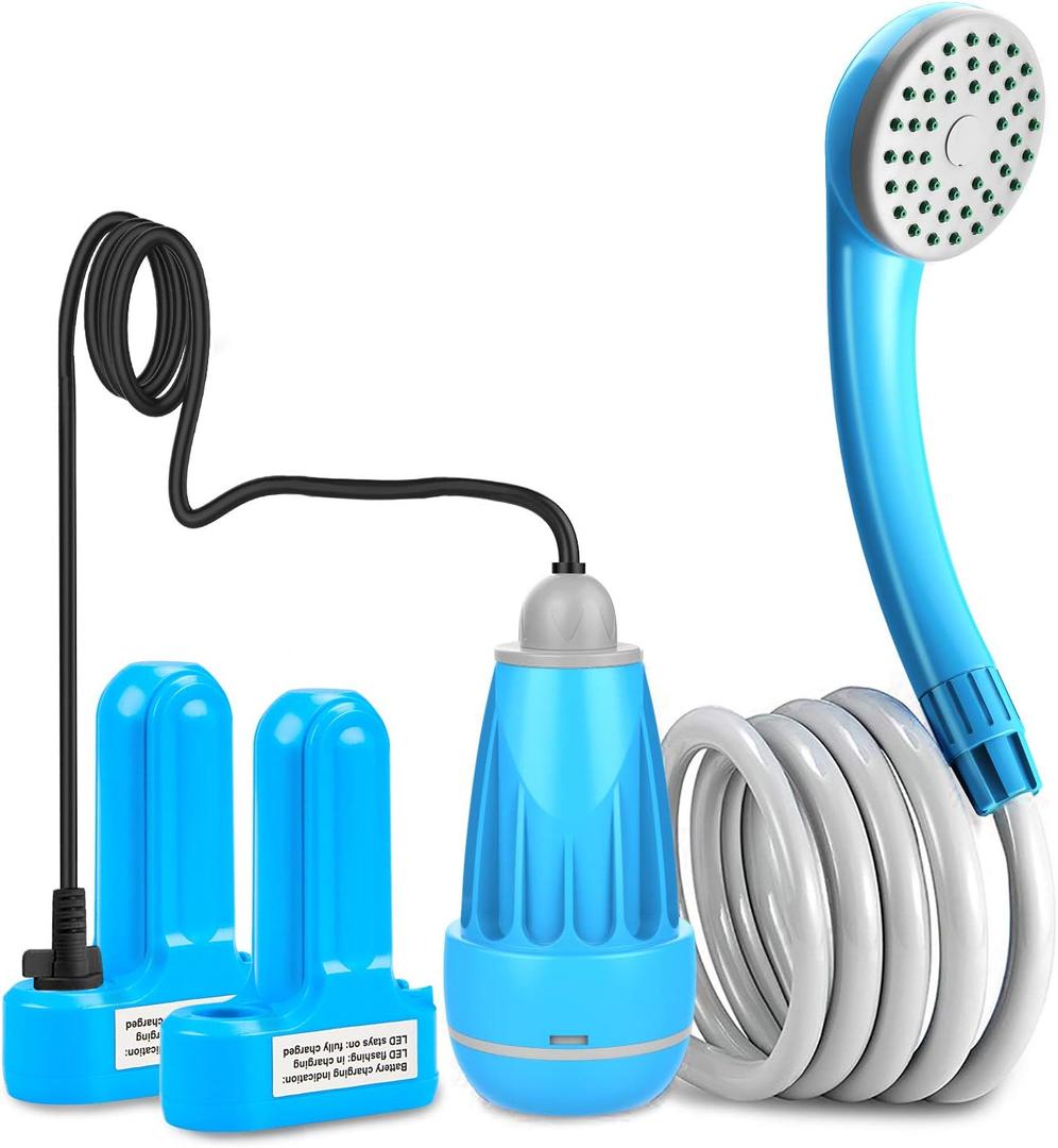innhom Portable Shower Camping Shower Outdoor Camp Shower Pump, Electric Rechargeable Portable Camping Shower, Powered by Rechargeable Battery (blue-2 batteries)