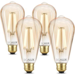 Sigalux Edison Bulbs, E26 LED Bulb 60 Watt Dimmable Vintage Light Bulbs, LED Filament Amber Light Bulb with 90 CRI, ST19 Antique Old Fashioned Retro Light Bulb 2700K Soft White, 9W, 700LM, 4 Pack