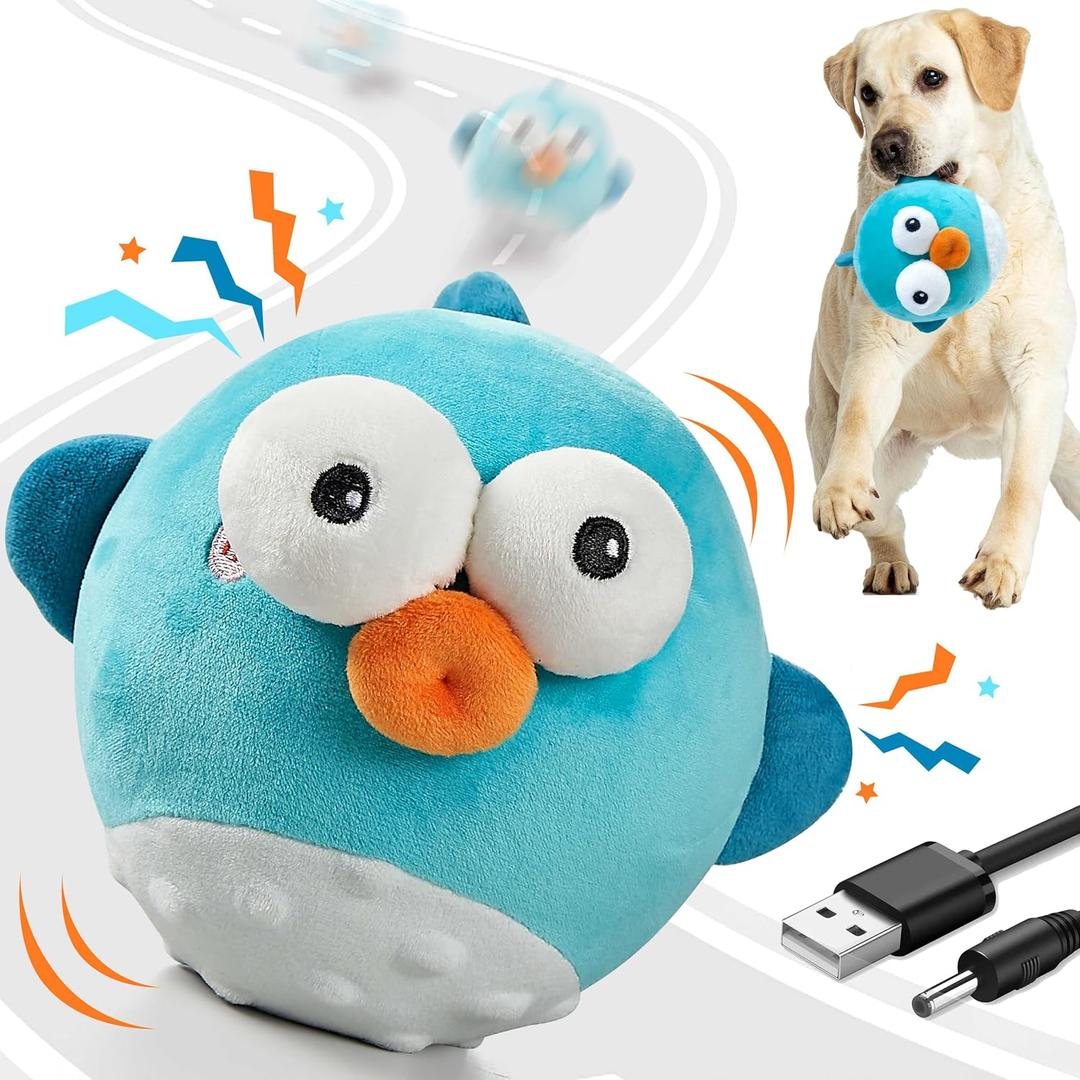 GUKCO Dog Toys,Rechargeable Crinkle Chew Interactive Squeaky Toy with Jumping Music Moving Ball for Small Medium Large Breed Puppy Toys to Keep Pets Busy (Puffer)