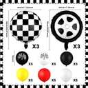 18" Race Cars Foil Balloons Stand Kit 4 Set, Sports Checkered Birthday Party Decorations Flags Balloons for for Race Fans Kids Boy Supplies