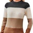 WDIRARA Women's Color Block Sweaters Long Sleeve Mock Neck Tops Loose Knitted Pullover Sweater, Size S