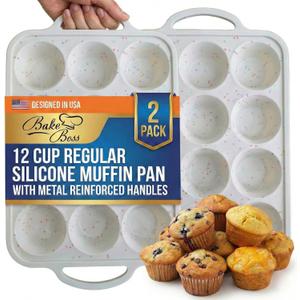 BAKE BOSS 2-Pack Silicone Muffin Pan for Baking with Metal Reinforced Frame, 12 Cup Regular Size Cupcake Pan, BPA Free Silicone Muffin Tray, Cupcake Baking Pan Molds for Oven Dishwasher Safe (Cream)