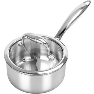 Macevia Sauce Pan with Glass Lid, 18/10 Stainless Steel Pot with Stay-Cool Handle, For All Stoves Multipurpose Use for Home Kitchen or Restaurant1 Quart- Silver