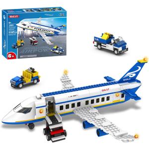 516 Pcs City Passenger Airplane Building Set, 6 IN1 Plane Building Blocks Toys, STEM Aircraft Bricks with Shuttle Bus, Baggage Truck,Airplanes Model Toys Gifts for Adults Boys Girls Age 6-12+