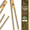 Toaster Tongs With Magnet | Kitchen Utensils For Cooking and Holding Toast Bacon Muffin Bagel Bread | 8 Inch Long Natural Non Toxic Bamboo