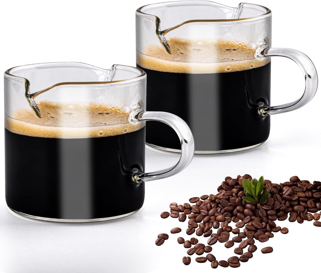 Glass Espresso Cups Set of 2, 4 OZ Double Spouts Cups, Espresso Coffee Bar Espresso Accessories