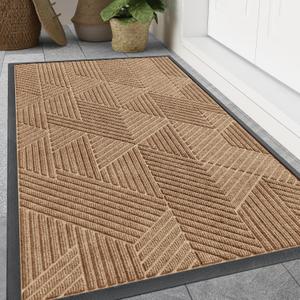 Smiry Front Door Mat Outside Entrance, Heavy Duty Sturdy Natural Rubber Doormat, Trap Dirt and Moisture, Easy Clean Low Profile Mats for Indoor Outdoor Entry, Irregular Triangle (47x32, Coffee)