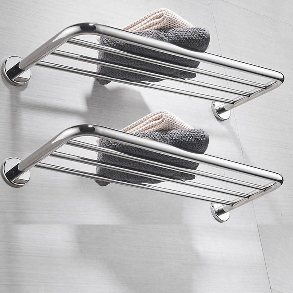 30inch Lengthened Shower Towel Shelf, 2-Tier Towel Rack for Bathroom Wall Mount, Stainless Steel Bath Towel Holders for Toilet Double Tier, Polished Finish