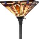 Tiffany Style Torchiere Floor Lamp Mission Stained Glass Shade 12"x 69" Tall Pole Vintage Antique Reading Light Fixture for Living Room Bedroom