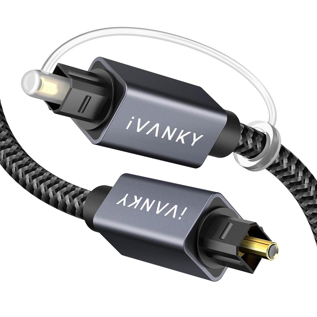 IVANKY Optical Audio Cable 10ft/3M Long Digital Audio Optical Cable for Soundbar, S/PDIF Toslink Fiber Optic Cord [Braided, Gold-Plated Connectors, CL3 Rated] for TV, Home Cinema, Xbox/PS4, Sonos (Grey)