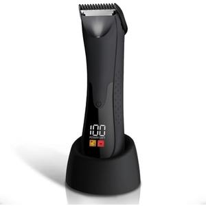 7d24hcare Groin Hair Trimmer - Electric Manscape Trimmer for Men, Waterproof Ball Trimmer for Pubic/Body/Groin Grooming with Ceramic Blade, LED Light, Charging Base