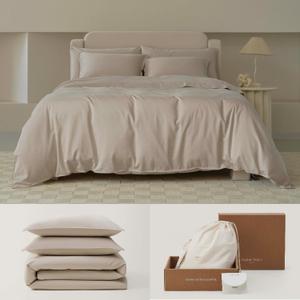 Double Stitch Cotton Tencel Duvet Cover - King Size Comforter Cover, Luxury & Soft Eucalyptus Lyocell Bedding Set for Hot Sleepers, Cooling & Breathable, Button Closure, Sandstone, 106"x90"