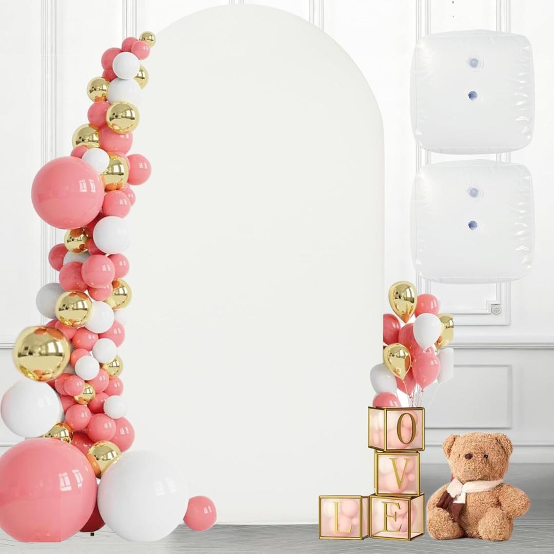 7.2 FT Wedding Arch Backdrop Stand and Cover Set | Metal Backdrop Arch Stand, Balloon Stand, Water Bags | Party, Bridal Show, Birthday, Baby Shower Decorations (White Cover)