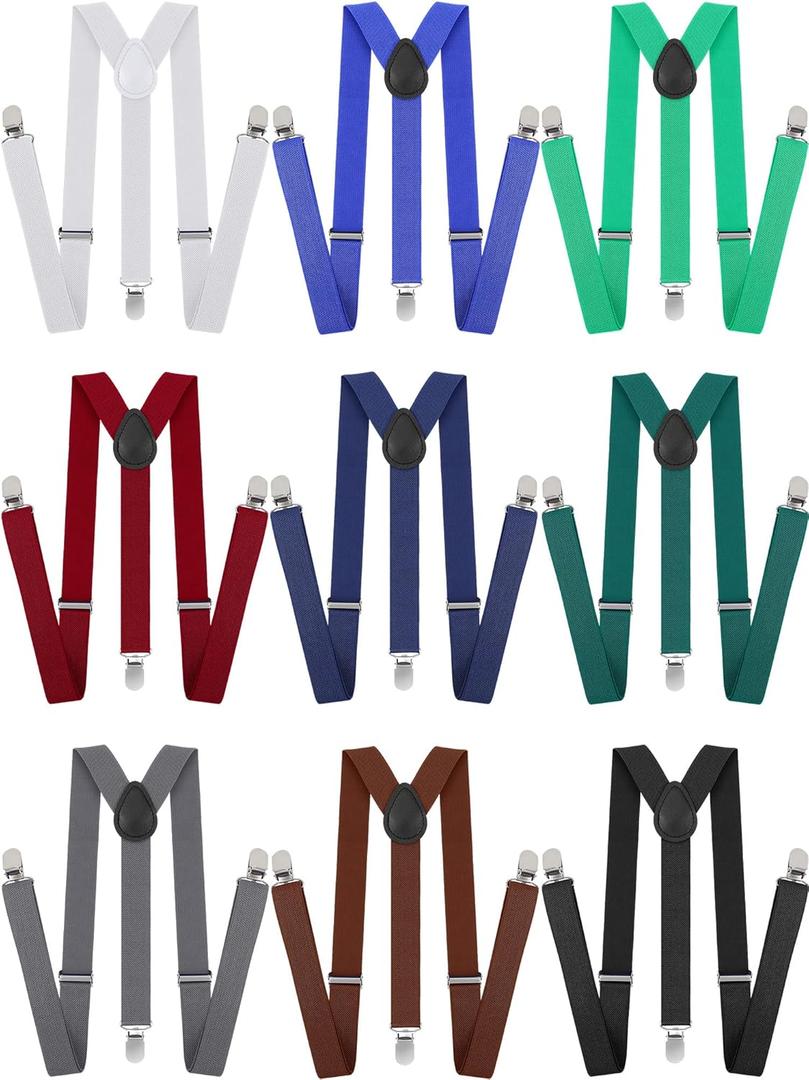 9 Pieces Y Back Style Unisex Suspenders Adjustable Elastic Suspenders for Men Women Rainbow braces with Clip for Pants (Classic Color)