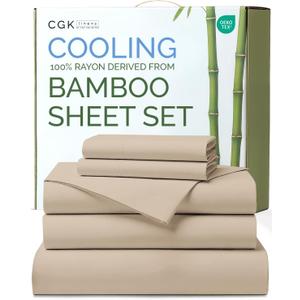 100% Rayon Derived From Bamboo - Bamboo Sheets Split King Size - Cooling Sheets for Split King - Ultra Soft Hotel Luxury Bedding - 1 Flat & 2 Fitted & 2 Pillowcases with 18 Inch Deep Pockets - Wheat