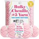 3 Pack of Chunky Chenille Yarn #5 Pink | Polyester Soft Velvet Finger Knitting Crochet Skein-110yd 150g 5.3oz Bulky Jumbo | Blankets, Amigurumi, Crafting | Holiday Gifts