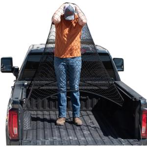 TacoNets Upgraded Highly Elastic Cargo Net, USA Company, Simple Truck Bed Cargo Mesh Organizer, Suitable for Light Loads, Heavy Duty Carabiners, 4'x4' (Full Size Trucks - Single Layer)