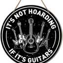 Guitar Wood Sign, Music Studio Decor, Black and White Guitar Hanging Sign, 10.2 x 10.2 x 0.1 inches, Wood, Rustic, Music Theme (multiple)