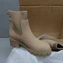 Athlefit Women's Chelsea Boots Fashion Slip on Platform Ankle Boots Lug Sole Chunky Booties (10, Nude)