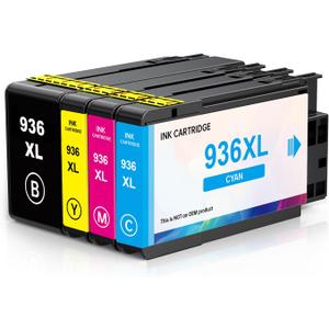 936 High Yield Ink Cartridges (4-Pack) Compatible for HP 936e XL | Works with : OfficeJet Pro 9110b, 9120b, 9130b OfficeJet Pro Wide Format 9720/9730 | Eligible for Instant Ink (4P BK/C/M/Y)