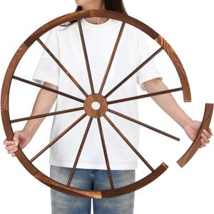 1 Pc Wooden Wagon Wheels 30 Inch Removable Decorative Wooden Wheels Old Western Wood Wagon Wheel Hanging Cowboy Party Decorations Wood Wheels for Bar Garage Indoor Outdoor