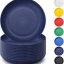 Berglander EUR Blue Plastic Plates Set of 12 Pieces 9", Reusable and Sturdy Unbreakable Dinner Plates, Salad Plates, Pasta Bowls, Dishes for Home, Kid, Light Weight Easy Carry for Picnic, Camping (8. EUR Color)