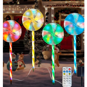Candy Christmas Decorations Pathway Outdoor Solar Lights, 29 inches 80 LED Lighted Lollipop Solar Christmas Lights with 8 Modes Waterproof String Lights, Outdoor Lights for Yard Patio Walkway-4PCS