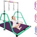 Foldable & Moveable Gymnastics Horizontal Bar with Rings,3to 5Adjustable Height Expandable Junior Kip Bar for Home,Indoor Gym Equipment for Kids