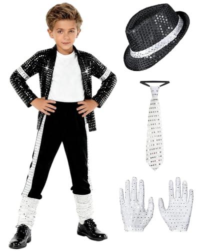 ACLGCSU Dance Costumes for Kid, 80s 90s Star Outfit Set for Boys Cosplay Halloween Role Play Party Dress Up, Small