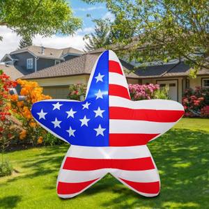 4FT Fourth of July Inflatable Star, American Flag Patriotic Inflatable Star Built-in Bright LED Lights for 4th of July Blow Up Inflatable Memorial Day Independence Day Inflatables Outdoor Decoration