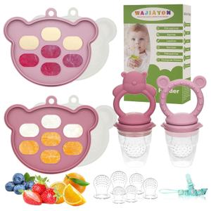 Baby Breastmilk Popsicle Molds & Baby Fruit Feeder (6 Pack), WAJIAYON Infant Food Freezer Tray Storage Containers, Silicone Teething Pacifier Feeder and Teether for Babies (3-Pink)