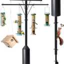 95 Inch Bird Feeder Pole with Torpedo Squirrel Proof Baffle, Heavy Duty Steel Squirrel Proof Pole System with Hanging Stations, Ideal for Holding 8 Feeders, Wind Chimes, Plants