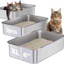 Stainless Steel Litter Box 3 Pack, 23.6" X 15.7" X 6" Extra Large Cat Litterbox No Smell, XL Metal Litter Box for Big Kitty, Multiple Cats, Non Stick, Easy Cleaning