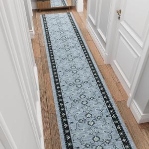 Ottomanson 2X10 Hallway Washable Runner Rug - Non-Slip Indoor Entryway Rug Mahal Kitchen Rug Runner Ultra-Thin Floor mat, 10ft Carpet for Bathroom, Bedroom, Living Room, 22.5" x 10'