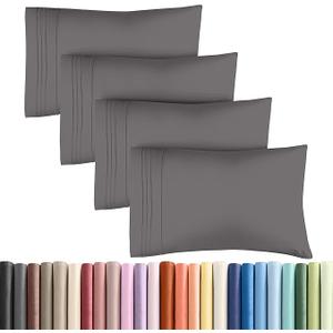Pillow Cases Set of 4 - Ultra Soft Hotel Quality Pillowcase Covers - Comfy, Cozy & Wrinkle Free - Shrinkage, Stain & Fade Resistant - Machine Washable Pillow Protectors - 4 Piece Set - Dark Grey, 20x38