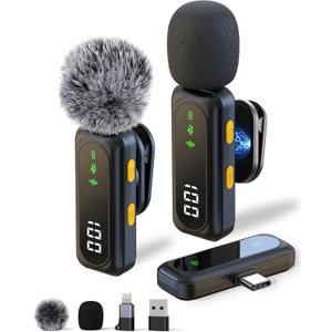 Wireless Lavalier Microphone for iPhone-iPad, Android Phone,Computer,Microphone wireless,Mini Lapel Mic with Noise Reduction and Crystal Sound for Video Recording,Vlogging,TikTok,Singing,YouTube-Black