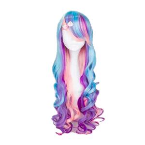 OYSRONG Women Long 31.5''/80cm Curly Multicolor Wig, Rainbow Wavy Cosplay Party Heat Resistant Fibre Wig