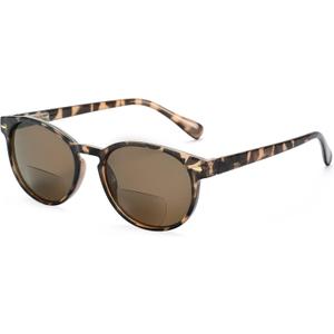 Madison Avenue Round Bifocal Reading Sunglasses for Women Men Spring Hinge,UV Protection Sun Reader Glasses (Demi, 2.0)