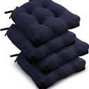 downluxe Indoor Chair Cushions for Dining Chairs, Tufted Overstuffed Textured Kitchen Chair Pads with Ties and Non-Slip Backing, 16.5" x 16.5" x 4", Navy, 4 Pack