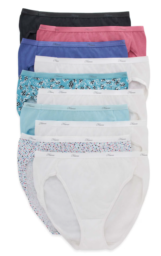 Hanes Women's Cotton Hi Cut Panty (Pack Of 10) bikini underwear, Assorted, 7 US