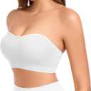 Strapless Bras for Women Non-Slip Padded Bandeau Bra Wireless Tube Top Bra Including Clear Straps (Small, White)