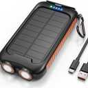 Solar Charger Power Bank, 38800mAh Portable Phone Charger with 1 Type-C & 2 USB-A Ports Built-in Dual LED Flashlight, 15W Fast Charging Waterproof Solar Panel Charger