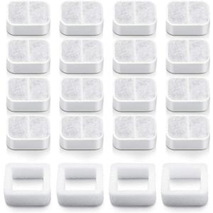 20 Pack Ceramic Cat Water Fountain Replacement Filters - 16 Pet Fountain and 4 Foam Filters for Tritone/Fiumi Ceramic Pet Lotus Drinking Fountain